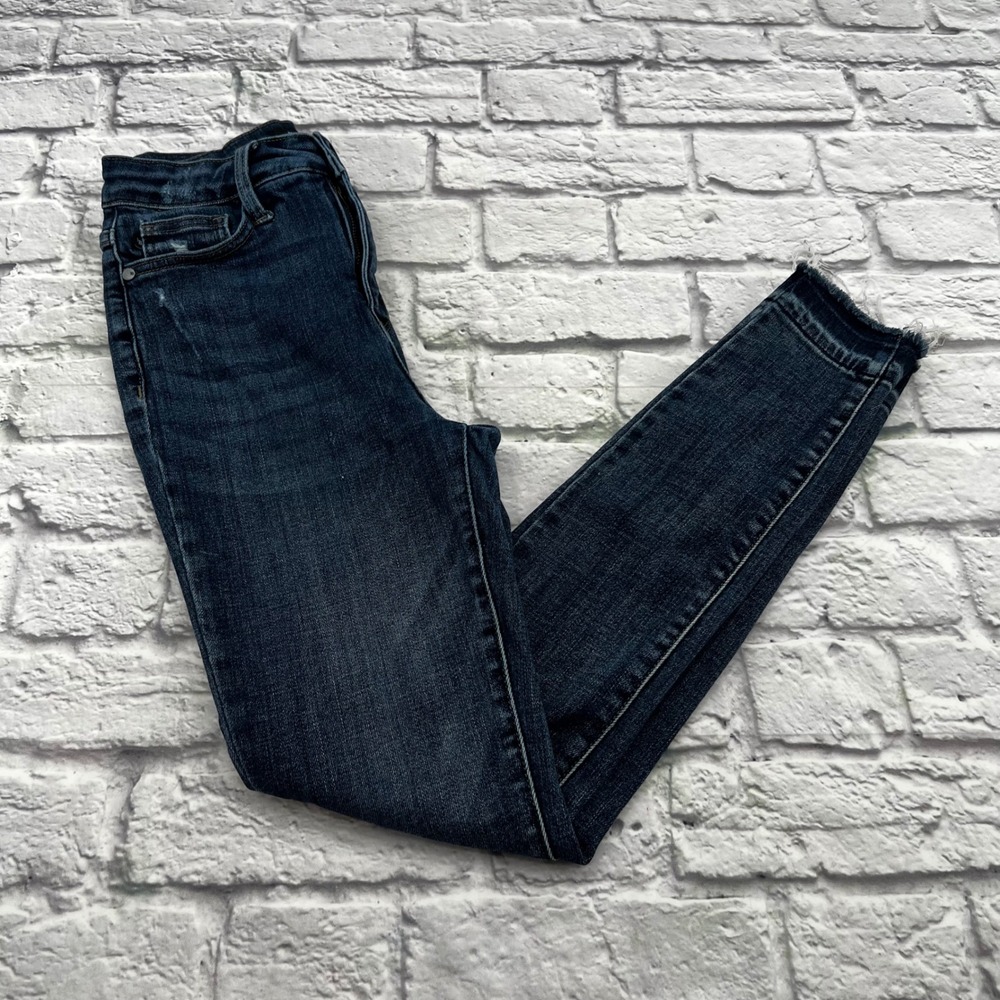 Judy Blue High Rise Skinny Jeans Dark Wash Raw Hem Blue Womens 3/26 Stretch